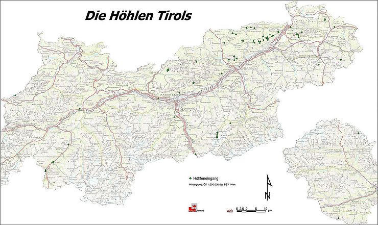 Karte Höhlen Tirols