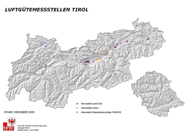 Karte Luftgütemessstellen Tirol