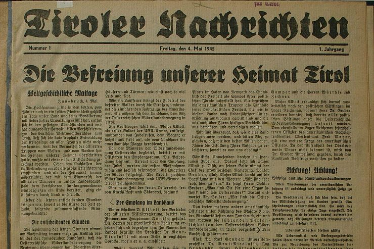 Zeitungsausschnitt: Das Kriegsende 1945 in Tirol