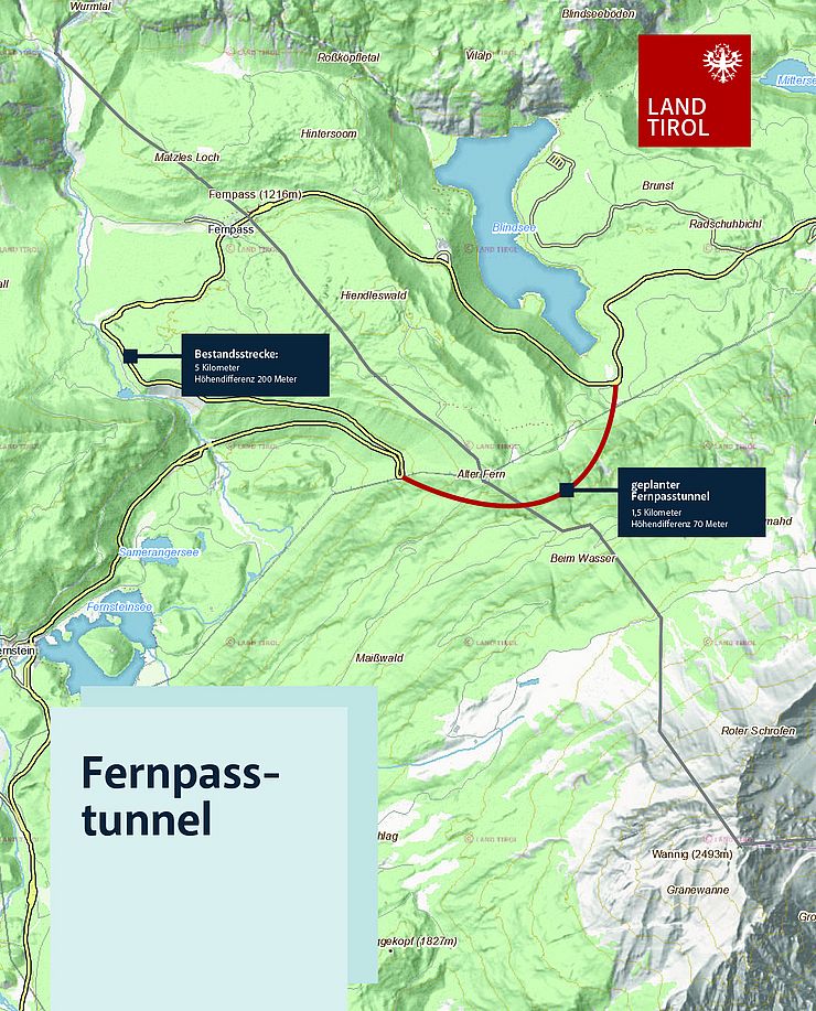 Karte mit eingezeichnetem Tunnelverlauf