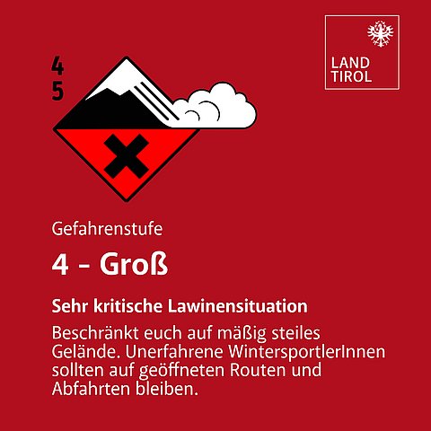 � Lawinenwarnstufe 4 ab morgen, Sonntag, in Teilen Tirols