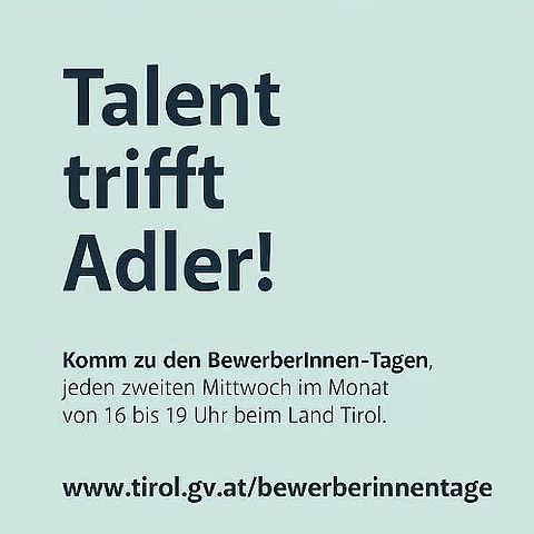 Quadrat mit Text: "Talent trifft Adler"